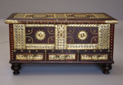 fig 1. Mid 19th century hardwood highly decorative Zanzibar traders chest