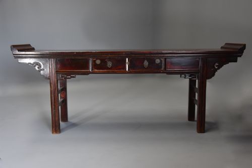 fig 1. Late 19thc Chinese elm two drawer side table of large proportions