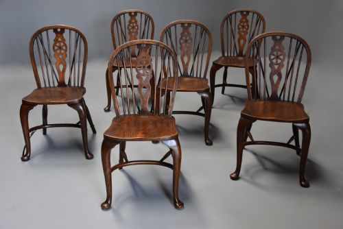 Superb Set of Six Ash and Beech Wheelback Windsor Chairs with Cabriole Leg