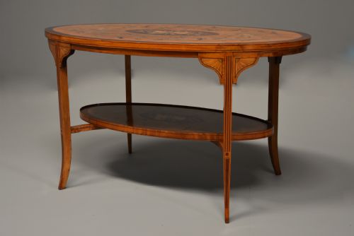fig 2. Superbly fine quality Edwardian inlaid satinwood 2 tier coffee table of oval form