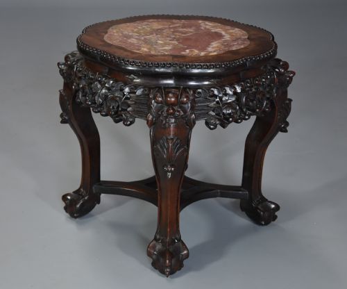 Late 19th Century Chinese Hardwood Pot Stand with Shaped Marble Inset Top