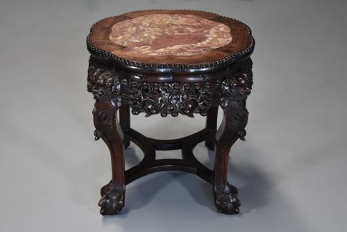 fig 1. Late 19th century Chinese hardwood pot stand with shaped marble inset top