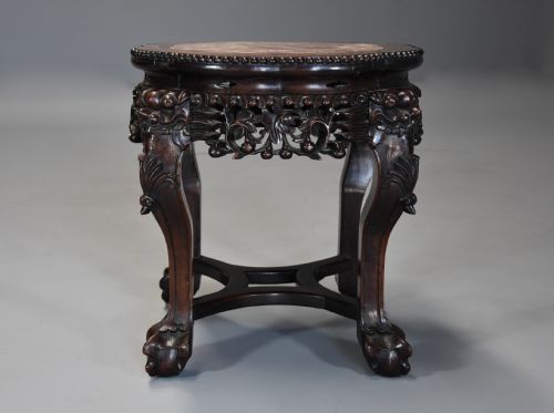 fig 2. Late 19th century Chinese hardwood pot stand with shaped marble inset top
