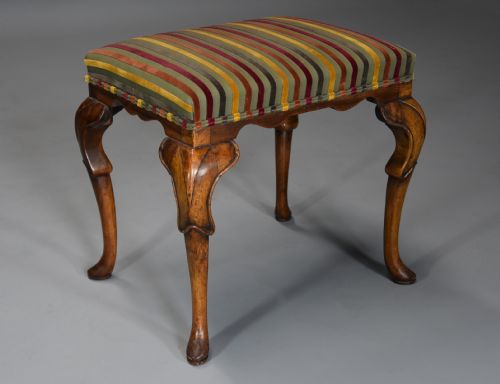 Early 20th Century Walnut Cabriole Leg Stool in the Queen Anne Style