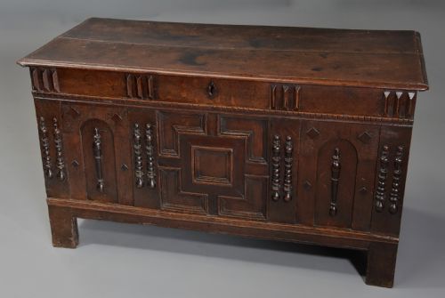 Rare Mid-late 17th Century Oak Moulded Front Coffer with Fine Patina