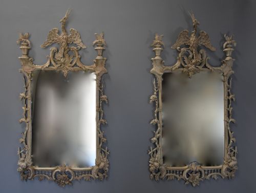 A Pair of Highly Decorative Chippendale Style Painted Carved Wooden pier Mirrors