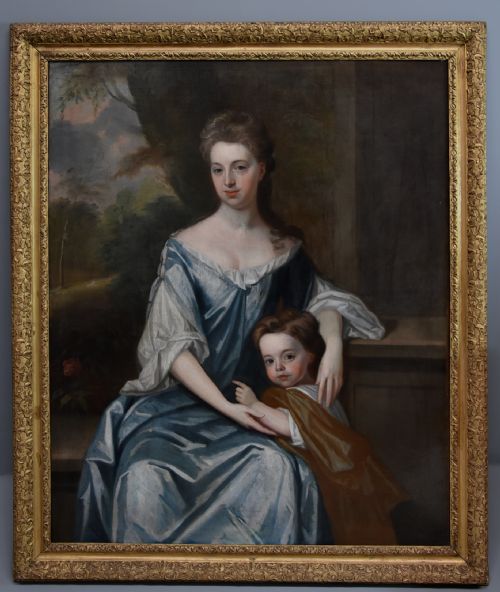 Large Early 18th Century Portrait Oil on Canvas 'Lady & Child', Attributed to Michael Dahl (1659-1743)