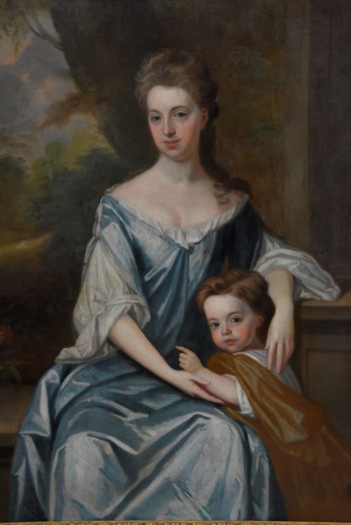 fig 1. Large early 18th century portrait oil on canvas 'Lady & Child', attributed to Michael Dahl (1659-1743)