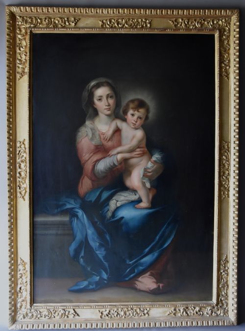 Large Finely Executed 19thc Oil Painting of 'The Madonna & Child' by Luigi Pompignoli, After the Original by Murillo (1618-1682)