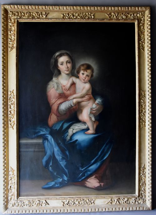 fig 1. Large finely executed 19thc oil painting of 'The Madonna & Child' by Luigi Pompignoli, after the original by Murillo (1618-1682)