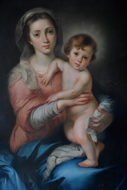fig 2. Large finely executed 19thc oil painting of 'The Madonna & Child' by Luigi Pompignoli, after the original by Murillo (1618-1682)