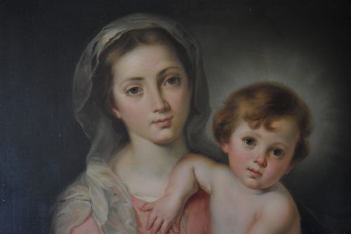 fig 3. Large finely executed 19thc oil painting of 'The Madonna & Child' by Luigi Pompignoli, after the original by Murillo (1618-1682)