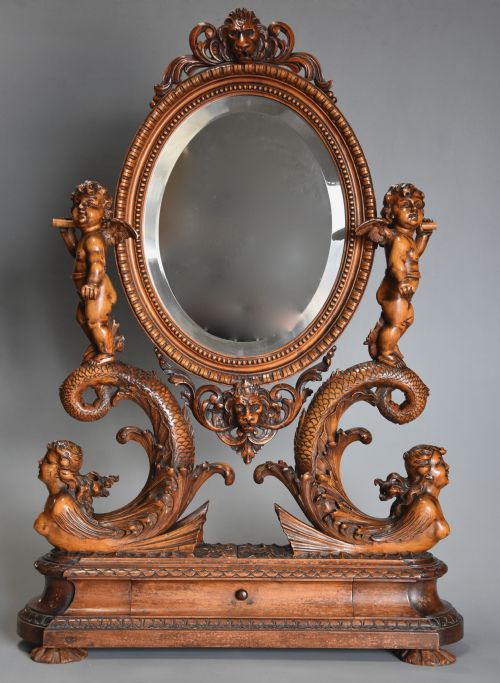 Exhibition Quality Superbly Carved Mid 19th Century Italian Lime Wood Table Mirror