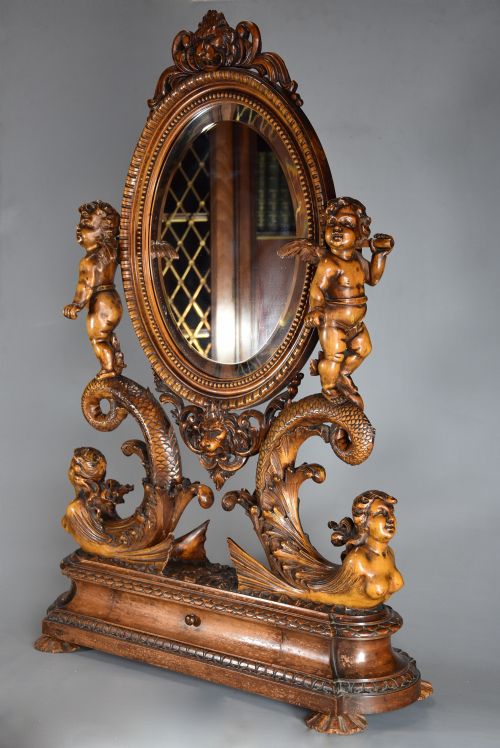 fig 1. Exhibition quality superbly carved mid 19th century Italian lime wood table mirror
