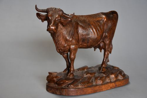 fig 2. Finely carved late 19thc linden wood Black Forest cow, possibly by The Huggler family