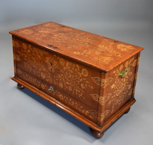 fig 2. Rare superb quality mid 19thc highly decorative Continental floral marquetry teak chest
