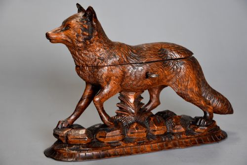 fig 1. Late 19th century finely carved linden wood Black Forest fox casket