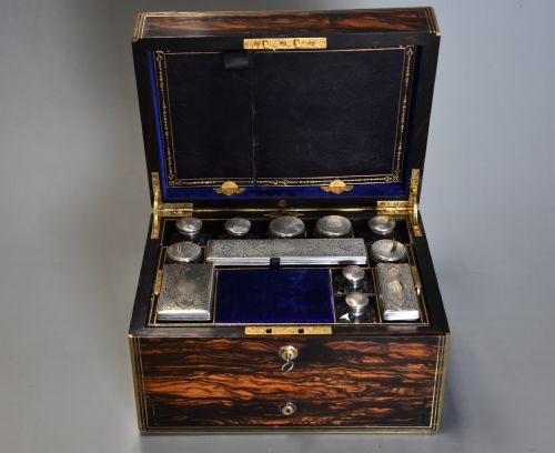 fig 1. Superb quality late 19th century coromandel and brass bound travelling vanity box