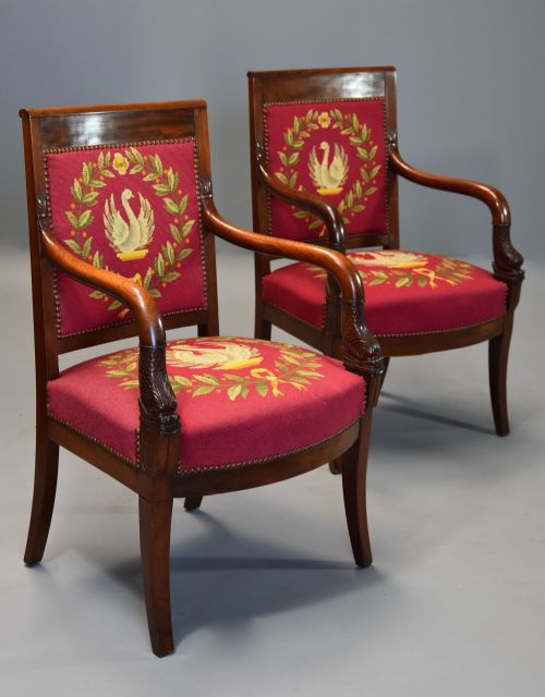 fig 2. Pair of 19th century French Empire mahogany fauteuils or open armchairs