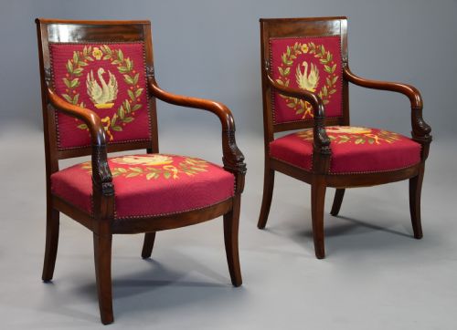 fig 3. Pair of 19th century French Empire mahogany fauteuils or open armchairs