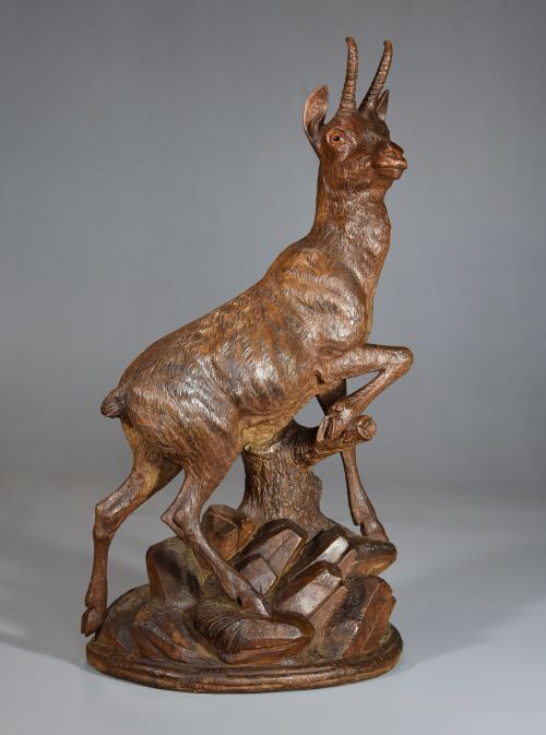 fig 1. Late 19th century Black Forest finely carved linden wood figure of a chamois