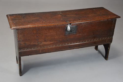 Late 17th Century Oak Six Plank Coffer with Excellent Patina Narrow Proportions
