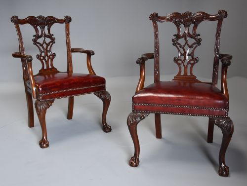 Superb Pair of Late 19th Century Mahogany Open Armchairs in the Chippendale Style