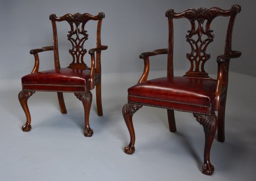 fig 1. Superb pair of late 19th century mahogany open armchairs in the Chippendale style