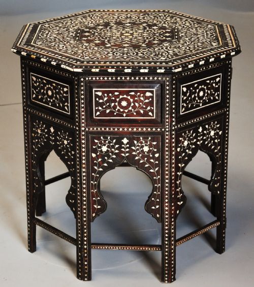Superb Quality Late 19th Century Ivory Inlaid Hardwood Anglo Indian Octagonal Table