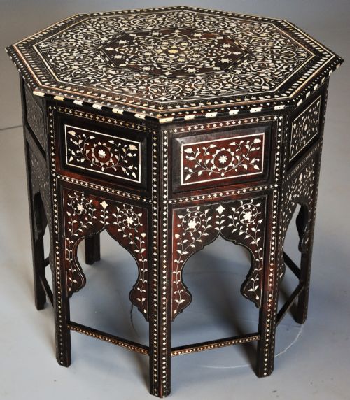 fig 1. Superb quality late 19th century ivory inlaid hardwood Anglo Indian octagonal table