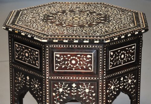 fig 2. Superb quality late 19th century ivory inlaid hardwood Anglo Indian octagonal table