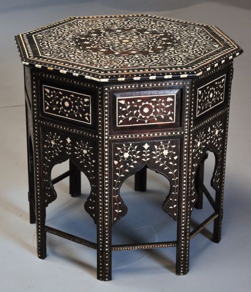 fig 3. Superb quality late 19th century ivory inlaid hardwood Anglo Indian octagonal table