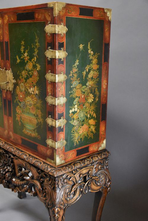 fig 2. Superb quality English early 20th century George II style lacquered cabinet on stand
