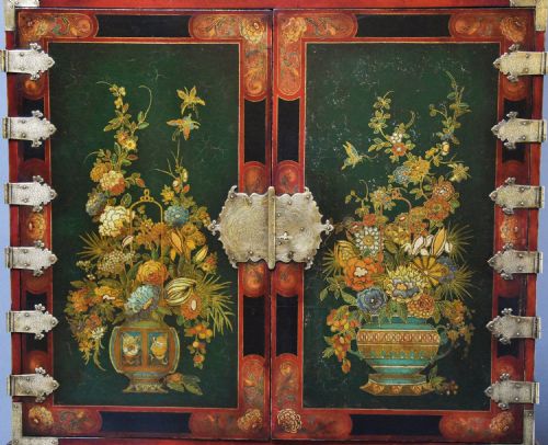 fig 3. Superb quality English early 20th century George II style lacquered cabinet on stand