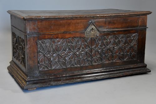 fig 2. Extremely rare French early 16th century fruitwood (cherry) coffer of superb patina