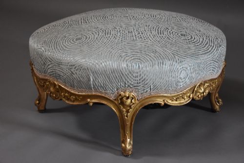 Large Highly Decorative 19th Century French Circular Giltwood Footstool in the Rococo Style