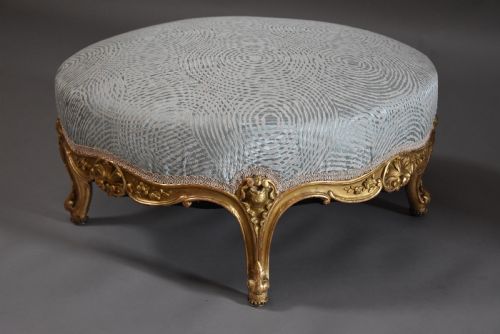 fig 1. Large highly decorative 19th century French circular giltwood footstool in the Rococo style