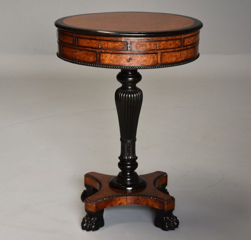 fig 2. Exceptionally rare early 19thc Anglo Chinese amboyna & macassar ebony work table drum table