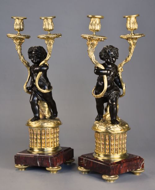 Pair of Fine Quality French Late 19th Century Ormolu & Bronze Candelabra in the Manner of Clodion