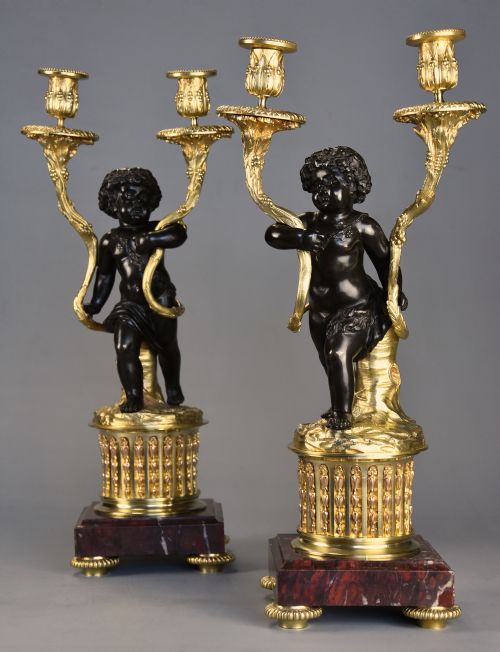 fig 1. Pair of fine quality French late 19th century ormolu & bronze candelabra in the manner of Clodion