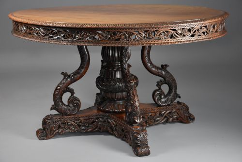 fig 1. Mid 19th century Anglo Indian padouk oval centre table with superb faded patina