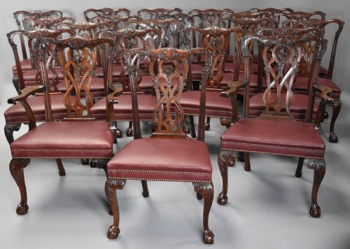 fig 1. Superb quality large set of twenty one late 19thc Chippendale style mahogany dining chairs of excellent patina