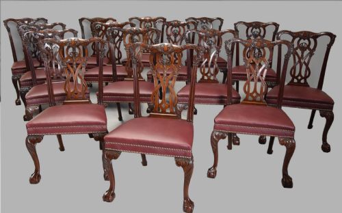 fig 2. Superb quality large set of twenty one late 19thc Chippendale style mahogany dining chairs of excellent patina
