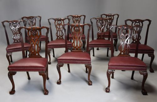 fig 3. Superb quality large set of twenty one late 19thc Chippendale style mahogany dining chairs of excellent patina