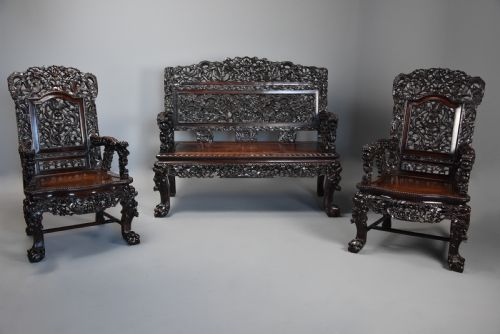 fig 3. Superb quality late 19th century Chinese profusely carved padouk seven piece suite