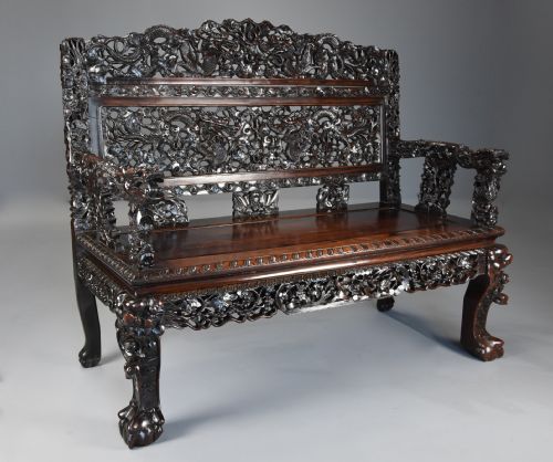 fig 4. Superb quality late 19th century Chinese profusely carved padouk seven piece suite
