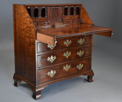 Mid-late 18thc Mahogany Bureau Supported on Ogee Feet of Fine Patina with Superb Interior