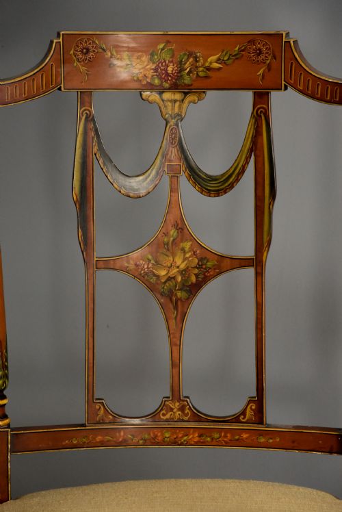 fig 3. Fine quality early 20th century Sheraton revival satinwood & painted open armchair