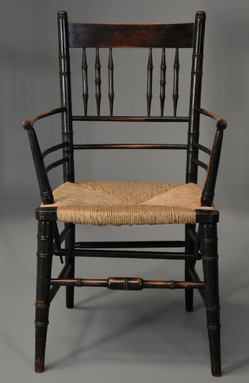 Late 19th Century Ebonised Sussex Armchair Attributed to Morris & Co.