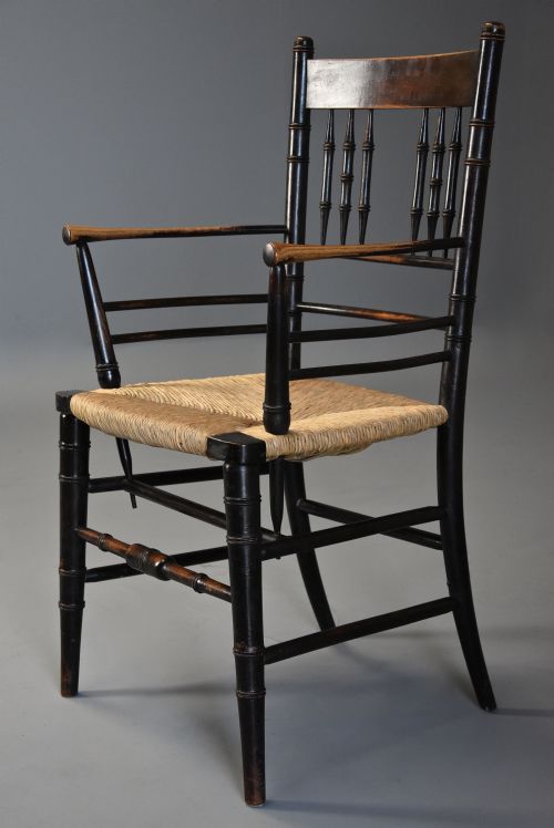fig 1. Late 19th century ebonised Sussex armchair attributed to Morris & Co.